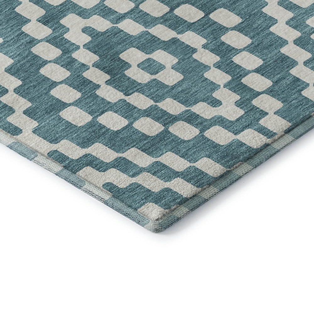 HomeRoots 10' Teal and Ivory Geometric Washable Area Rug with UV Protection – Stylish, Stain Resistant Décor! 670844