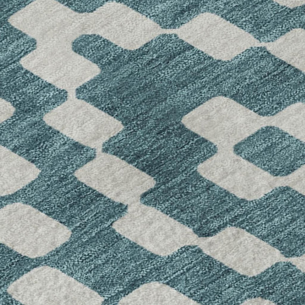 HomeRoots 10' Teal and Ivory Geometric Washable Area Rug with UV Protection – Stylish, Stain Resistant Décor! 670844
