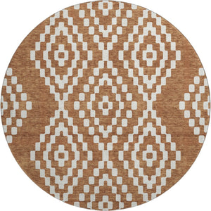 HomeRoots 8' Terra Cotta & Ivory Geometric Washable Round Rug – Stylish, Stain-Resistant & UV Protected Design 670847