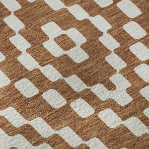 HomeRoots 8' Terra Cotta & Ivory Geometric Washable Round Rug – Stylish, Stain-Resistant & UV Protected Design 670847