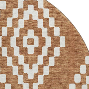 HomeRoots 8' Terra Cotta & Ivory Geometric Washable Round Rug – Stylish, Stain-Resistant & UV Protected Design 670847