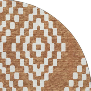 HomeRoots 8' Terra Cotta & Ivory Geometric Washable Round Rug – Stylish, Stain-Resistant & UV Protected Design 670847