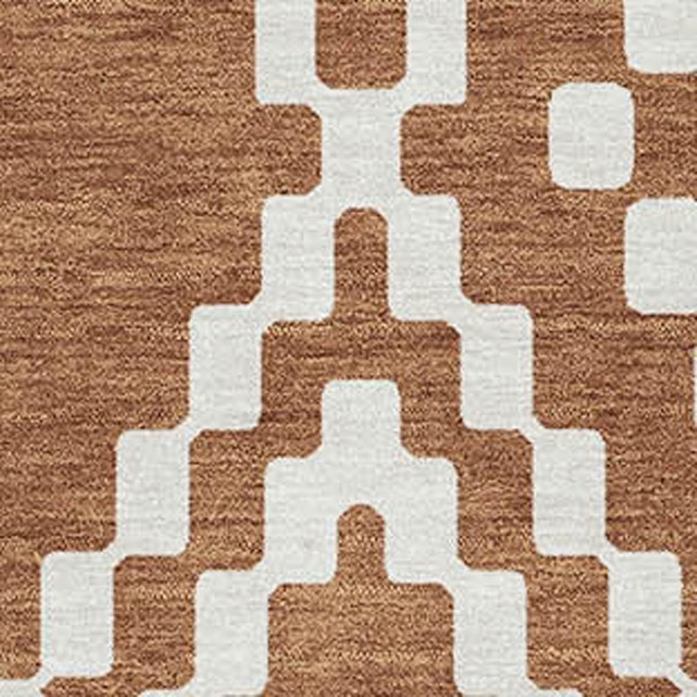 HomeRoots 8' X 10' Stylish Terra Cotta & Ivory Geometric Washable Area Rug with UV Protection for Homes 670848
