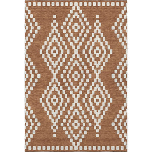 HomeRoots 9' X 12' Modern Terra Cotta and Ivory Geometric Area Rug - Washable, UV Protected, Durable Design 670849