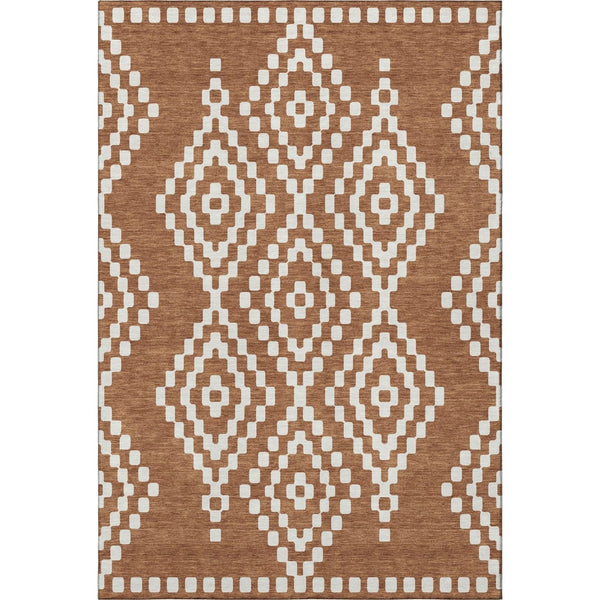 HomeRoots 9' X 12' Modern Terra Cotta and Ivory Geometric Area Rug - Washable, UV Protected, Durable Design 670849