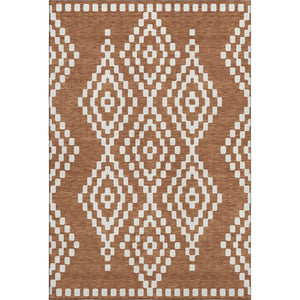 HomeRoots 10' X 14' Terra Cotta & Ivory Geometric Area Rug - Washable, Stain-Resistant, UV Protected Design! 670850