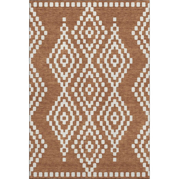 HomeRoots 10' X 14' Terra Cotta & Ivory Geometric Area Rug - Washable, Stain-Resistant, UV Protected Design! 670850
