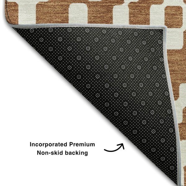 HomeRoots 10' X 14' Terra Cotta & Ivory Geometric Area Rug - Washable, Stain-Resistant, UV Protected Design! 670850