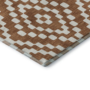 HomeRoots 10' X 14' Terra Cotta & Ivory Geometric Area Rug - Washable, Stain-Resistant, UV Protected Design! 670850