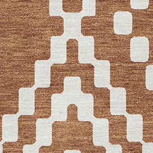 HomeRoots 10' X 14' Terra Cotta & Ivory Geometric Area Rug - Washable, Stain-Resistant, UV Protected Design! 670850
