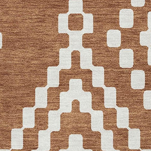 HomeRoots 10' X 14' Terra Cotta & Ivory Geometric Area Rug - Washable, Stain-Resistant, UV Protected Design! 670850