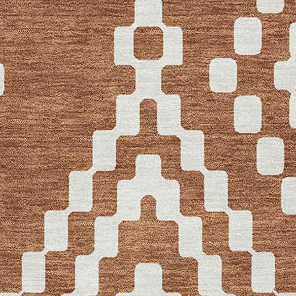 HomeRoots 10' X 14' Terra Cotta & Ivory Geometric Area Rug - Washable, Stain-Resistant, UV Protected Design! 670850