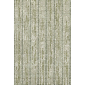 HomeRoots 5' Artichoke Green & Beige Striped Washable Area Rug - UV Protected, Soft, Durable, and Stylish! 670852