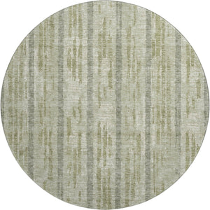 HomeRoots 8' Durable Artichoke Green & Beige Striped Washable Round Rug with UV Protection for Homes 670853