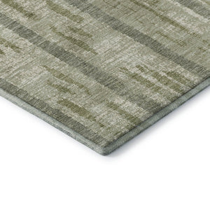 HomeRoots 8' Durable Artichoke Green & Beige Striped Washable Round Rug with UV Protection for Homes 670853