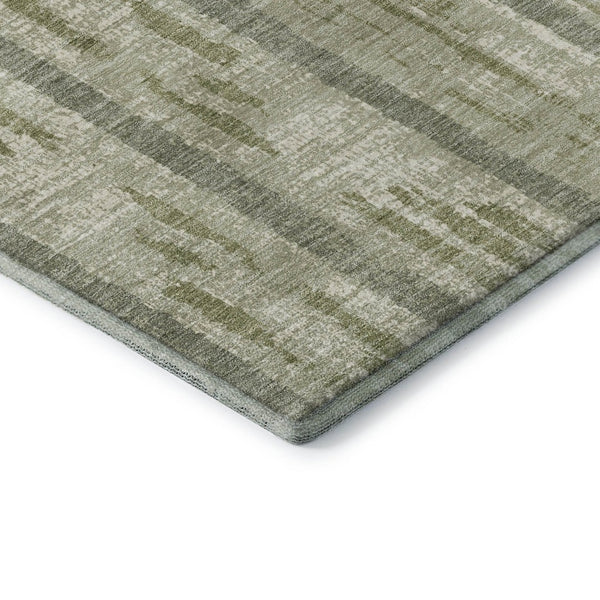 HomeRoots 8' Durable Artichoke Green & Beige Striped Washable Round Rug with UV Protection for Homes 670853