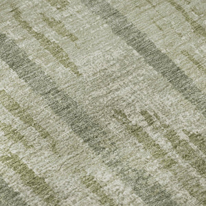 HomeRoots 8' Durable Artichoke Green & Beige Striped Washable Round Rug with UV Protection for Homes 670853