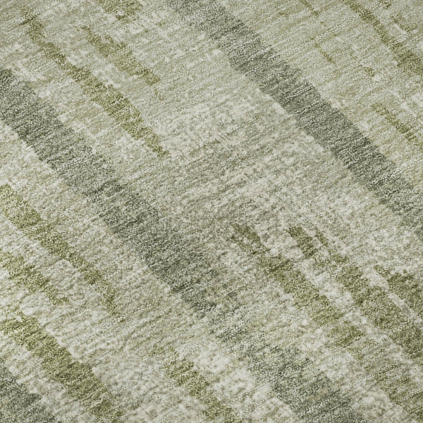 HomeRoots 8' Durable Artichoke Green & Beige Striped Washable Round Rug with UV Protection for Homes 670853