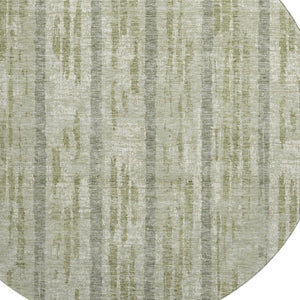 HomeRoots 8' Durable Artichoke Green & Beige Striped Washable Round Rug with UV Protection for Homes 670853