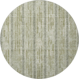 HomeRoots 8' Durable Artichoke Green & Beige Striped Washable Round Rug with UV Protection for Homes 670853