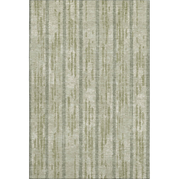 HomeRoots 10' Artichoke Green & Beige Striped Washable Area Rug - Durable, UV Protected, Perfect for Families! 670856