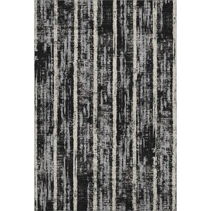 HomeRoots 5' Striped Area Rug in Black, Beige & Gray – Washable, UV Protected, Durable & Stylish for Any Space 670858