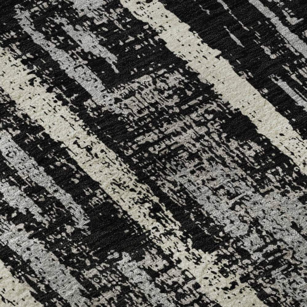 HomeRoots 5' Striped Area Rug in Black, Beige & Gray – Washable, UV Protected, Durable & Stylish for Any Space 670858