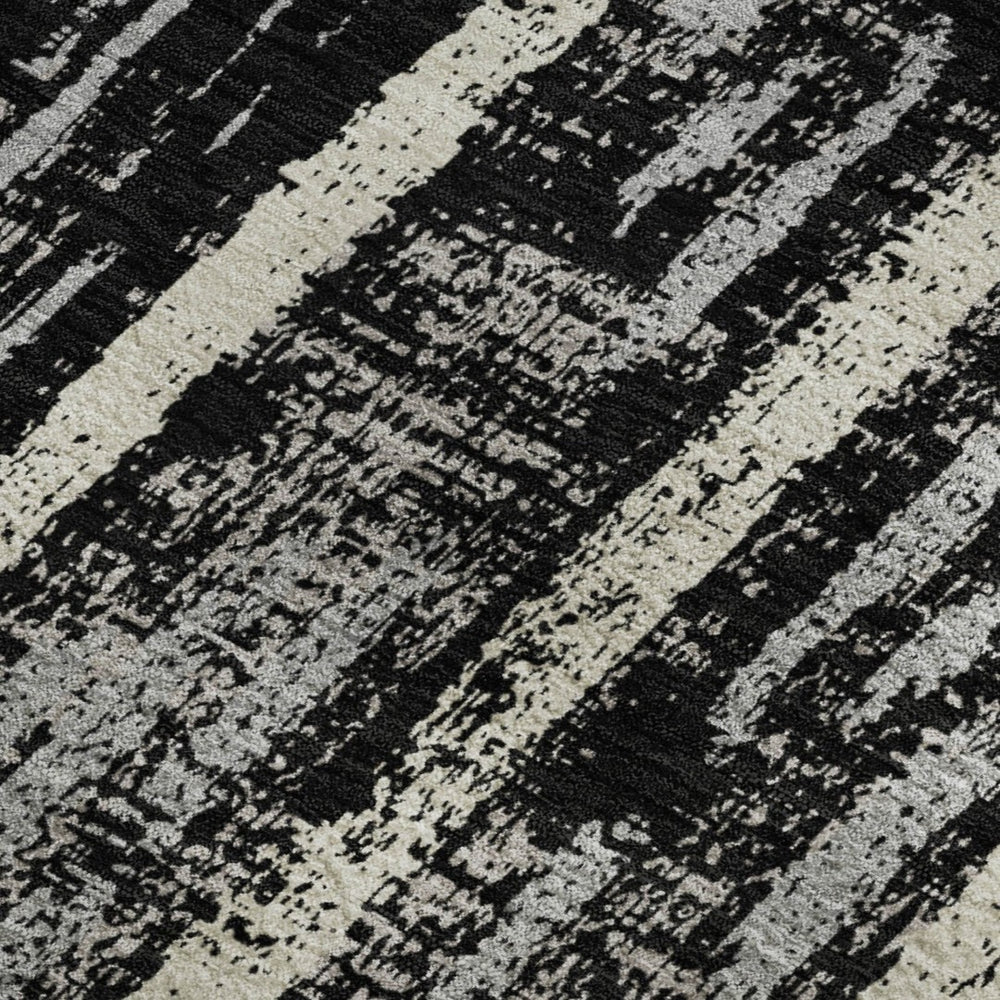 HomeRoots 5' Striped Area Rug in Black, Beige & Gray – Washable, UV Protected, Durable & Stylish for Any Space 670858