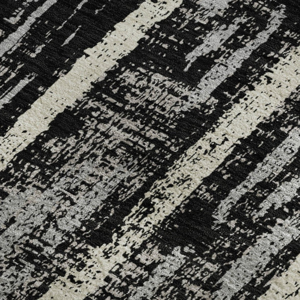 HomeRoots 5' Striped Area Rug in Black, Beige & Gray – Washable, UV Protected, Durable & Stylish for Any Space 670858