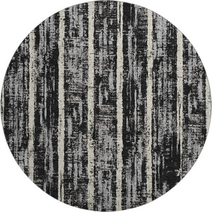 HomeRoots 8' Stylish Black, Beige & Gray Striped Washable Round Rug with UV Protection for Busy Homes 670859