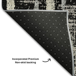 HomeRoots 8' Stylish Black, Beige & Gray Striped Washable Round Rug with UV Protection for Busy Homes 670859