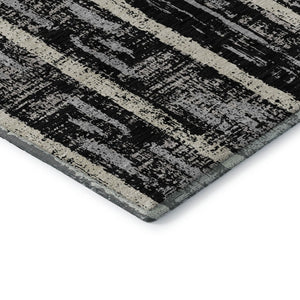 HomeRoots 8' Stylish Black, Beige & Gray Striped Washable Round Rug with UV Protection for Busy Homes 670859