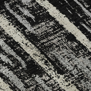 HomeRoots 8' Stylish Black, Beige & Gray Striped Washable Round Rug with UV Protection for Busy Homes 670859