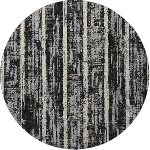 HomeRoots 8' Stylish Black, Beige & Gray Striped Washable Round Rug with UV Protection for Busy Homes 670859
