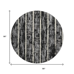 HomeRoots 8' Stylish Black, Beige & Gray Striped Washable Round Rug with UV Protection for Busy Homes 670859