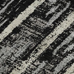 HomeRoots 9' X 12' Washable Area Rug – Stylish Black, Beige & Gray Stripes, UV Protection for High-Traffic Homes 670861