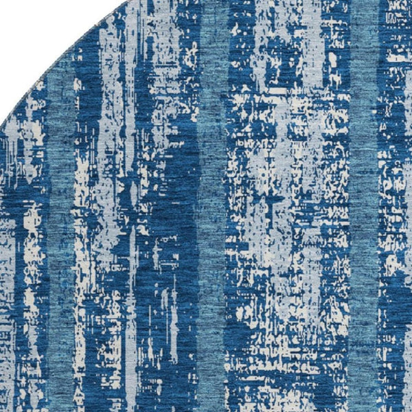 HomeRoots 8' Blue And Ivory Striped Round Rug - Washable, UV Protected, Ideal for Living Rooms and Patios 670865