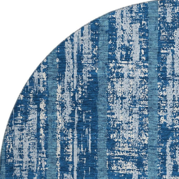 HomeRoots 8' Blue And Ivory Striped Round Rug - Washable, UV Protected, Ideal for Living Rooms and Patios 670865