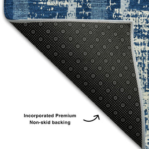 HomeRoots 10' Blue and Ivory Striped Washable Area Rug - UV Protected, Durable, Perfect for Family Spaces 670868