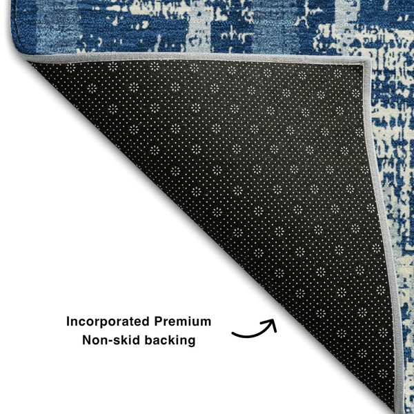 HomeRoots 10' Blue and Ivory Striped Washable Area Rug - UV Protected, Durable, Perfect for Family Spaces 670868
