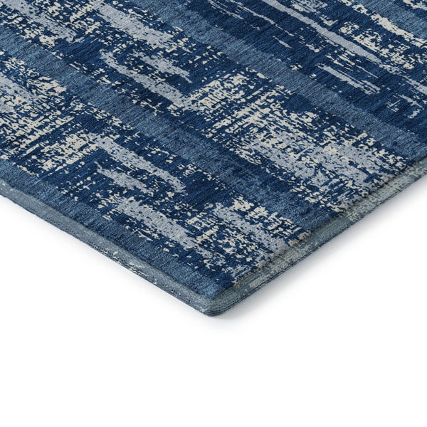HomeRoots 10' Blue and Ivory Striped Washable Area Rug - UV Protected, Durable, Perfect for Family Spaces 670868