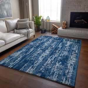 HomeRoots 10' Blue and Ivory Striped Washable Area Rug - UV Protected, Durable, Perfect for Family Spaces 670868
