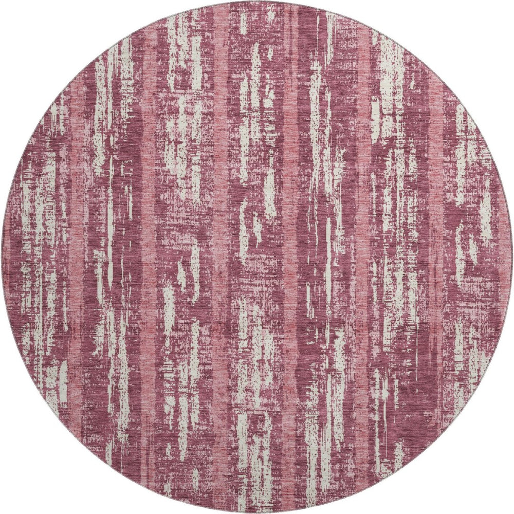 HomeRoots 8' Blush and Ivory Striped Washable Round Rug - UV Resistant, Durable, Ideal for High-Traffic Areas 670871