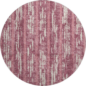 HomeRoots 8' Blush and Ivory Striped Washable Round Rug - UV Resistant, Durable, Ideal for High-Traffic Areas 670871