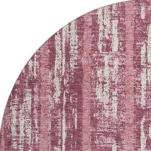 HomeRoots 8' Blush and Ivory Striped Washable Round Rug - UV Resistant, Durable, Ideal for High-Traffic Areas 670871