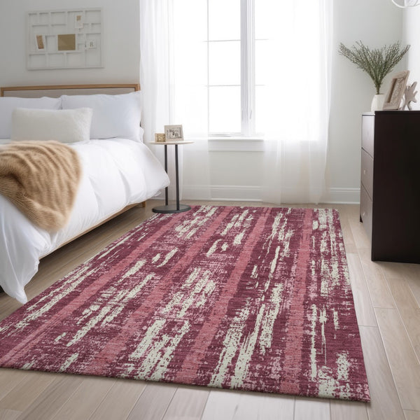 HomeRoots 9' X 12' Blush and Ivory Striped Area Rug - Soft, Durable, Stain-Resistant, UV Protected for Family Spaces 670873