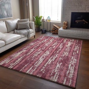 HomeRoots 9' X 12' Blush and Ivory Striped Area Rug - Soft, Durable, Stain-Resistant, UV Protected for Family Spaces 670873