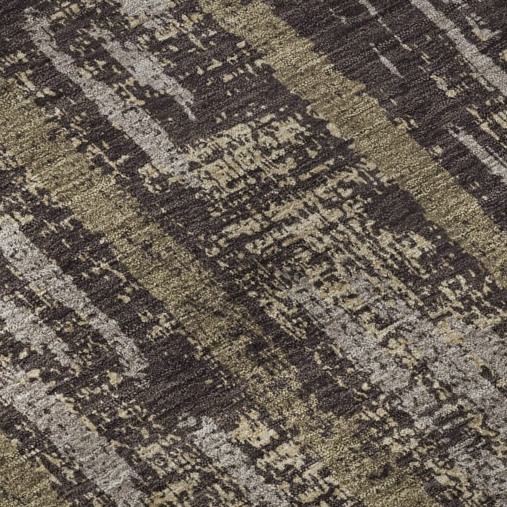 HomeRoots 5' X 8' Chocolate And Taupe Striped Washable Area Rug - Durable, UV Protected, Perfect for Family Spaces 670876