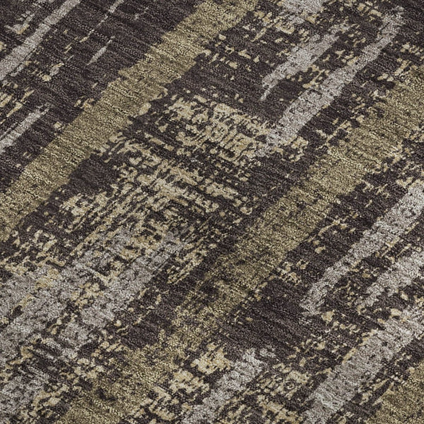 HomeRoots 5' X 8' Chocolate And Taupe Striped Washable Area Rug - Durable, UV Protected, Perfect for Family Spaces 670876