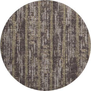 HomeRoots 8' Chocolate and Taupe Striped Washable Round Rug - Durable, Stain Resistant, UV Protected Design! 670877